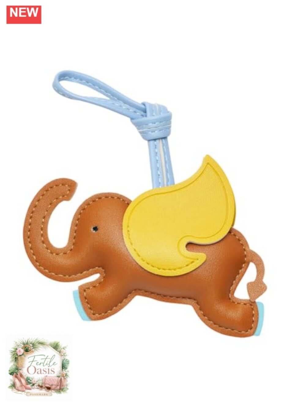 Cute Elephant Charm Keychain PU Leather Bag Accessory Wings Design Handbag Decor